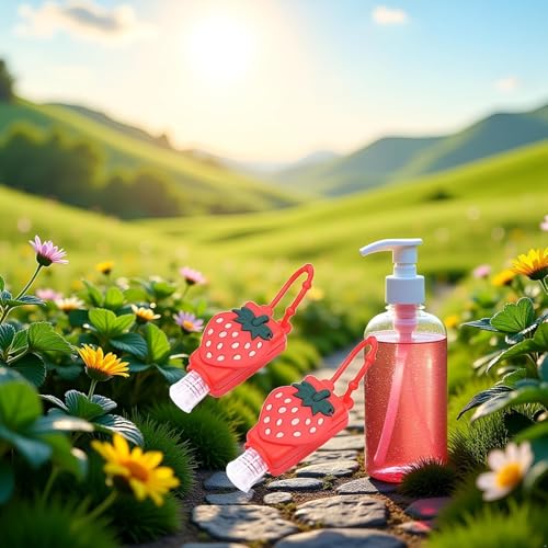 2Pcs Strawberry Travel Hand Sanitizer Bottles with Silicone Sleeve and Keychain
