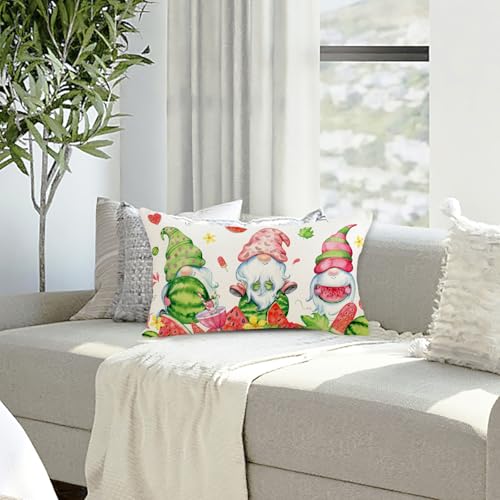Summer Gnome Watermelon Pillow Cover 12x20 Inch Decorative Cushion