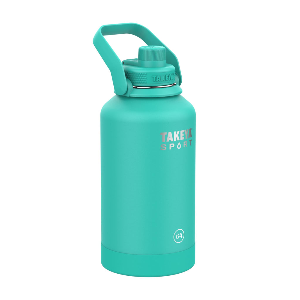 Takeya Sports Water Bottle with Spout Lid - Bottle with Triple Stainless Steel Insulation - Dishwasher Safe & BPA-Free - Bottle with Ice-Blocking Spout Lid & Removable Bumper - 64 oz, Touchdown Teal
