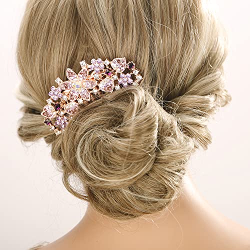 Missgrace Crystal Floral Wedding Hair Comb Rhinestone Bridal Side Comb