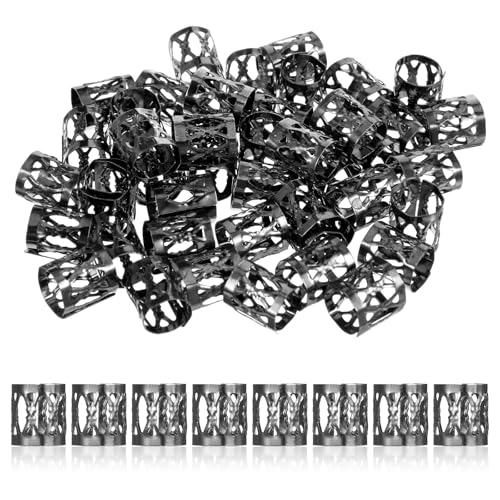 50 Pcs Black Metal Dreadlock Beads & Hair Cuffs for Braids
