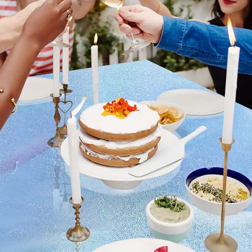Light Blue Iridescent Plastic Tablecloth - 54 x 108 Inch Disposable Glitz Party Cover, FALIZIFU
