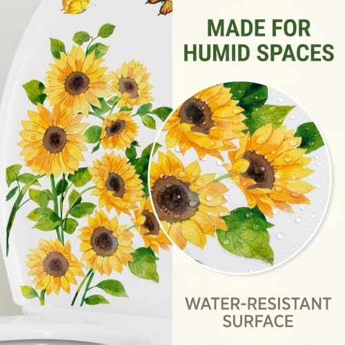 Sunflower Toilet Lid Decal - Waterproof Self-Adhesive Wall Sticker for Bathroom Decor