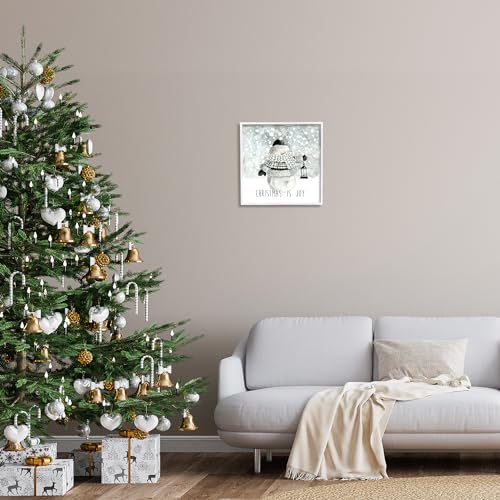 Christmas Joy Snowman Holiday Wall Art - 17 x 17 Inch Framed Giclée Print - White Frame - Variation of Christmas Joy Snowman / White / 17"L x 17"W