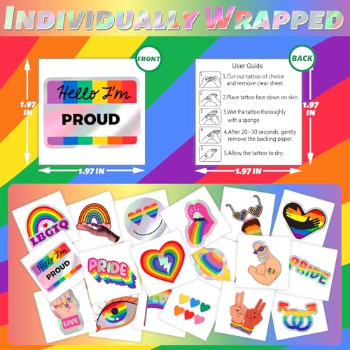 Glitter Pride Temporary Tattoos 120 Pcs LGBT Rainbow Metallic Fake Tattoos