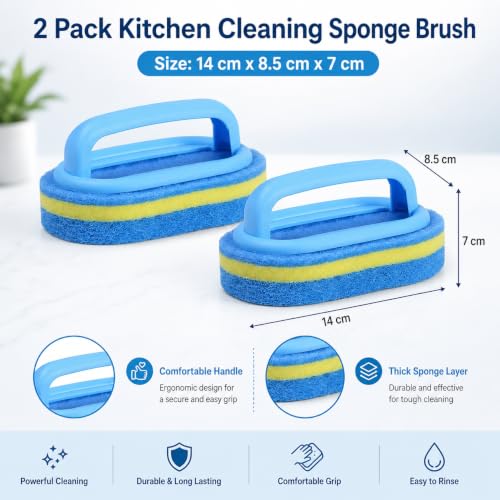 Dual-Layer Sponge Scrubbing Brush with Handle - 2 Pack