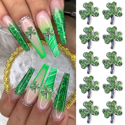Shamrock Nail Charms 20Pcs St. Patrick's Day Rhinestones for Acrylic Nails