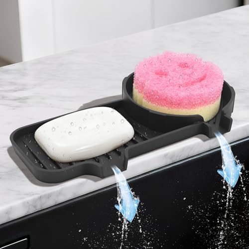 2-in-1 Silicone Sponge & Soap Holder with Drain Tray - Kitchen & Bathroom Organizer