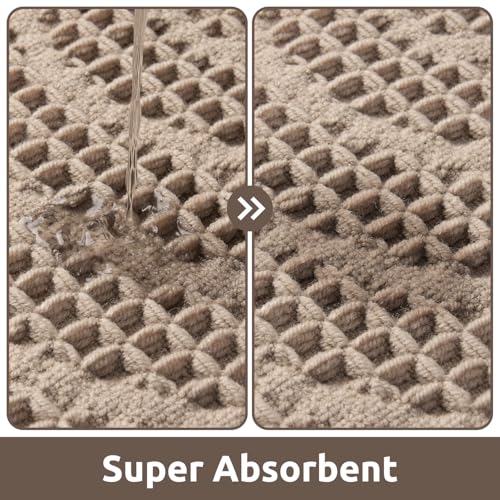 AMOAMI Super Absorbent Waffle Bath Mat - Non-Slip, Machine Washable, Brown 20"x32"