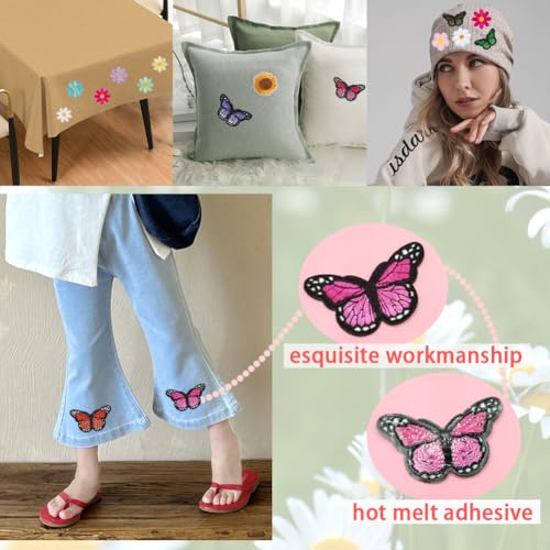 32Pcs Flower Iron on Patches Embroidered DIY Applique for Clothes Jeans