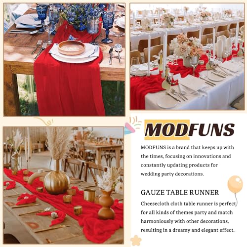 MODFUNS Gauze Cheesecloth Table Runner 35x120 Inches Red Boho Wedding Decor