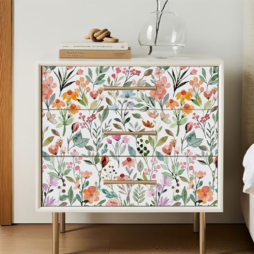 GaliGali Watercolor Floral Shelf Liner, Peel & Stick Removable 17.3"x118"