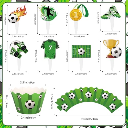 48 Pack Soccer Cupcake Toppers & Wrappers for Birthday Parties