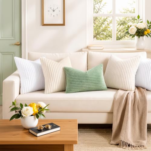 Simmore Cream White Flannel Throw Pillow Covers 18x18 Set of 2 - Soft & Luxurious Home Decor