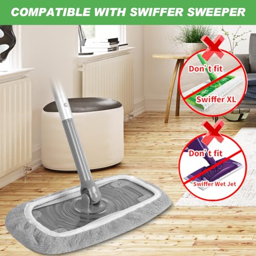 Reusable Chenille Mop Pads for Swiffer Sweeper, 4 Pack - Washable Refills