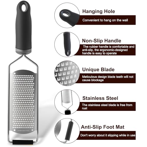 Stainless Steel Lemon Zester & Cheese Grater - Non-Slip Handheld Kitchen Tool