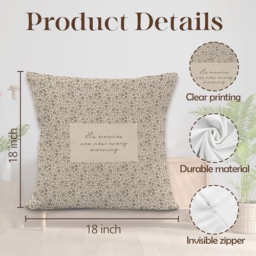 LRyeisahh Boho Floral Christian Throw Pillow Cover - Neutral Flower Religious Bible Verse 18x18, Variation 3