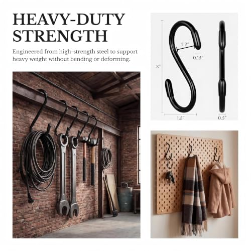 Heavy Duty Vinyl Coated S Hooks 10 Pack - Non Slip for Hanging Plants, Tools, & More
