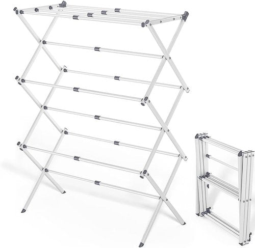 Foldable Clothes Drying Rack - Portable Indoor Laundry Drying Rack with 4 Hangers | 41"x29"x14", White
