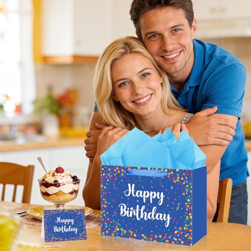 Blue Birthday Gift Bag Set for Men & Boys with Card & Tissue