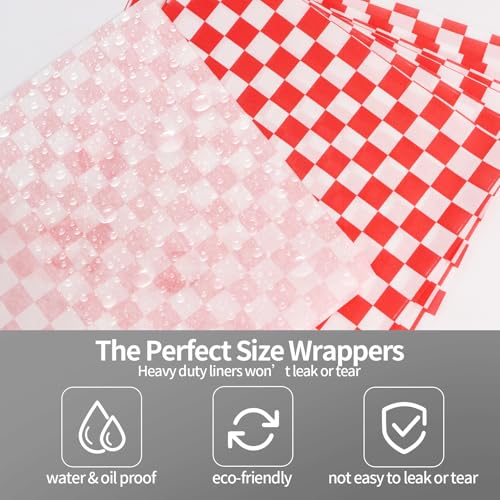 Red 100Pcs 7x7 Inch Grease-Resistant Wax Paper Sheets for Food Wraps