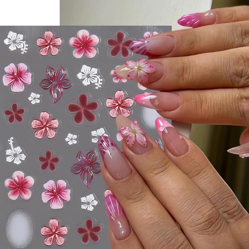 Quezadyl 5D Embossed Blue Hibiscus Flower Nail Stickers - 2 Sheets