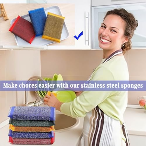 EdgeVue Steel Wool Scrubber Sponges, Multicolor 6-Pack - Non-Scratch Cleaning