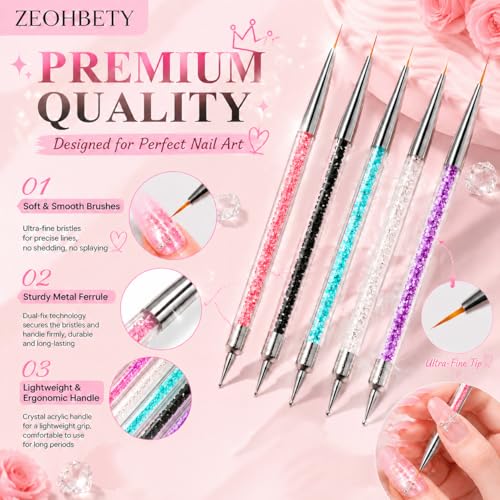 ZEOHBETY 5Pcs Nail Art Liner Brushes and Dotting Pen Tool Set