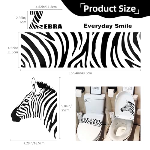 PineHaven C Watercolor Striped Zebra Toilet Seat Stickers - Waterproof, Removable Bathroom Decor