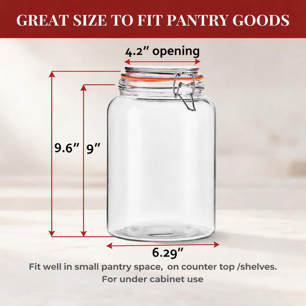 YARWELL 1 Gallon Wide Mouth Glass Jars, Airtight Leakproof Canisters with Lids, Clear Food Storage Containers for Pantry Kitchen, Great for Flour Sugar Rice Dry Goods, Pickling Fermenting, 2 Pack