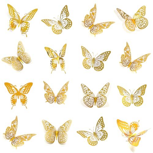 Meikeer 48Pcs 3D Butterfly Wall Decor Stickers - Gold Metallic