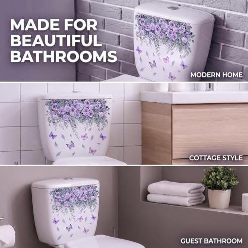 Purple Rose & Butterfly Bathroom Stickers - Waterproof Removable Decals