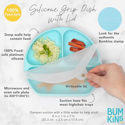 Bumkins Silicone Suction Plate with Lid, Lavender D5 for Toddlers