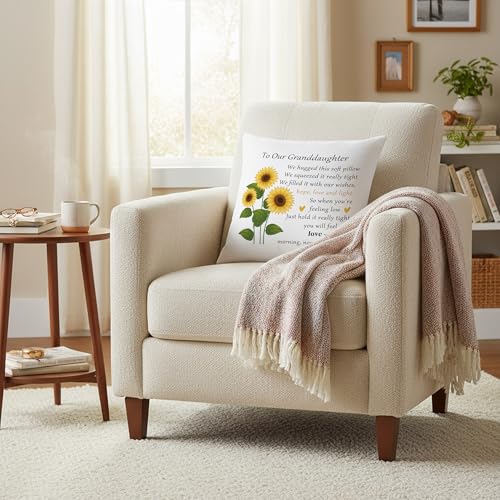 Sunflower Granddaughter Throw Pillow Cover 18x18 Inch - Gift from Grandma