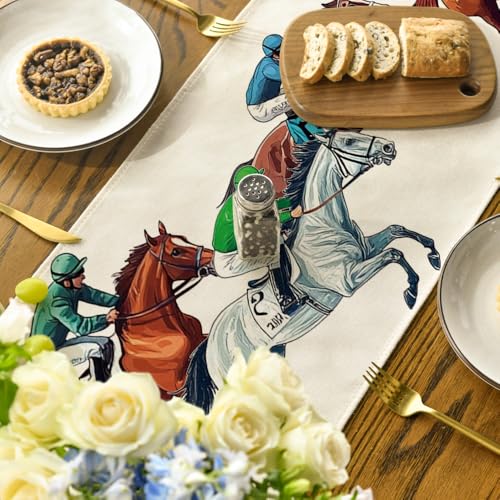 Horse Racing Jockey Table Runner - 13x48 Inch Polyester Decor