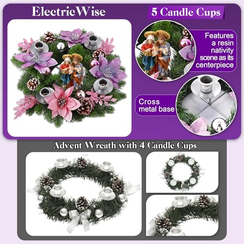 Christmas Advent Wreath Candle Holder - Standing Style with Flameless Candles