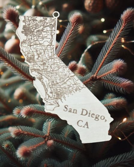California State Map Christmas Ornament with San Diego Variation