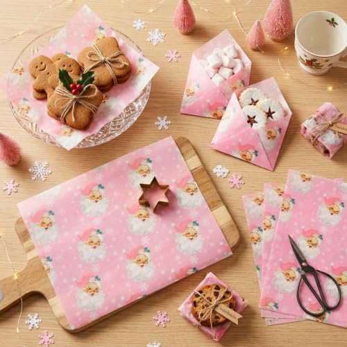 Pink Santa Deli Paper Sheets for Food Wrapping - Christmas Party Supplies, 150 Pack