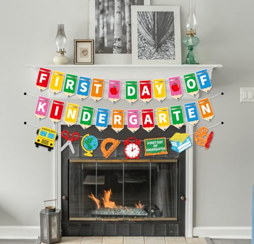 First Day of Kindergarten Glitter Banner - Pre-Assembled School Party Decor