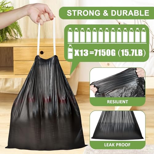 4 Gallon Drawstring Trash Bags, Black - 132 Count (4 GAL-132)