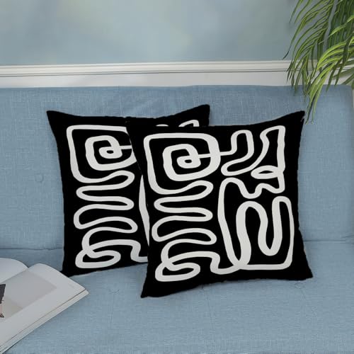 CXMEIFLY Black & White Abstract Pillow Covers, 18x18 Inch Set of 2 - Boho Geometric Decor for Couch & Bed