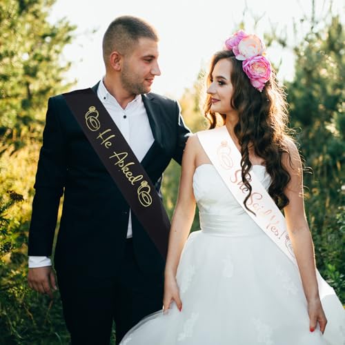 Bride & Groom Sash Set - Rose Gold & Gold Engagement Party Favors