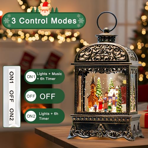 Christmas Village Snow Globe Water Lantern with Church Carolers Scene - 10.2" Musical Holiday Decor