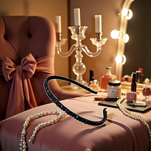 Black Crystal Bead Headband Sparkling Rhinestone Hair Band for Women