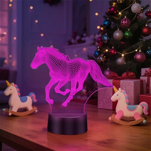 3D Horse Illusion Night Light - 16 Color Changing LED Lamp with Remote