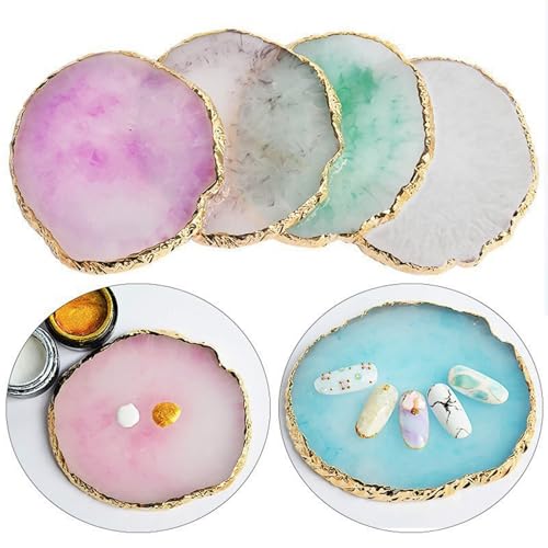 Waldd Resin Nail Art Polish Palette with Gold Edge (Blue, 3.9")