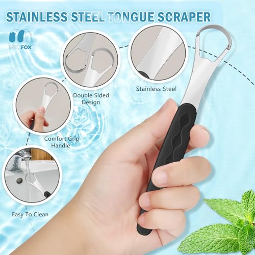 Milifox Stainless Steel Tongue Scraper with Case - Black