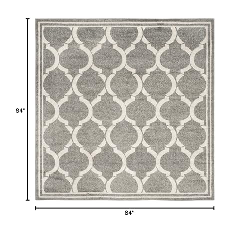 SAFAVIEH Amherst Collection Area Rug - 7' Square, Dark Grey & Beige, Trellis Design, Non-Shedding & Easy Care, Ideal for High Traffic Areas in Living Room, Bedroom (AMT415R)