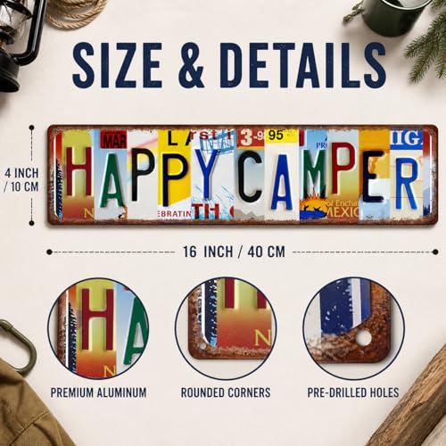 Happy Camper Vintage Tin Sign for RV Lovers | 16 x 4 Inches