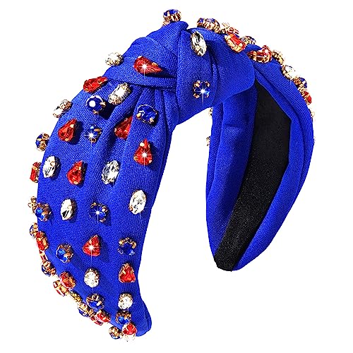 American Flag Knotted Headband with Pearls and Rhinestones, 4th of July